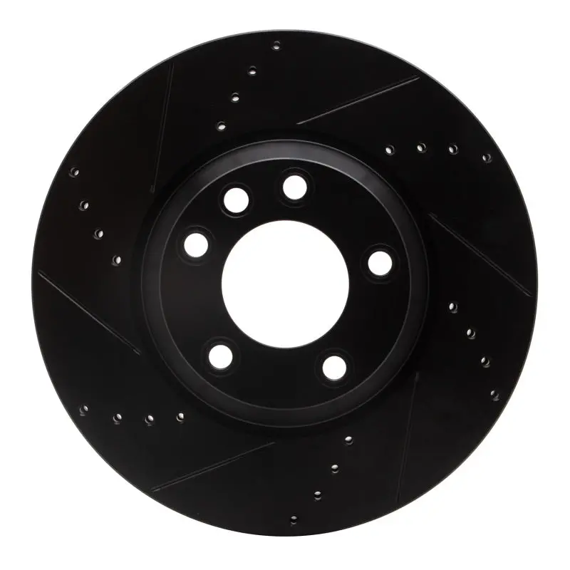 R1 03-15 Audi Q7 Right Front Drilled & Slotted Black Brake Rotor 1