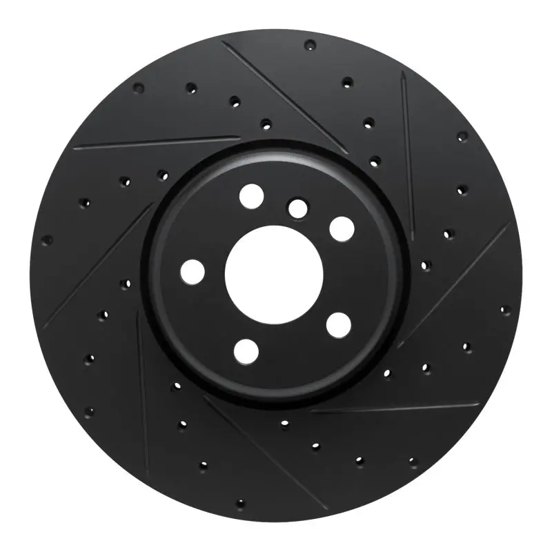 R1 16-25 Bmw 330E Left Front Drilled & Slotted Black Brake Rotor 1