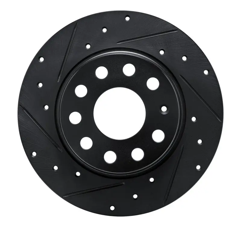 R1 17-25 Audi Q2 (Mexico) Rear Left Drilled & Slotted Black Brake Rotor 1