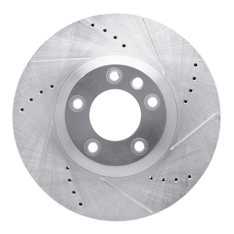 R1 11-18 Porsche Cayenne Left Front Drilled & Slotted Silver Brake Rotor 1