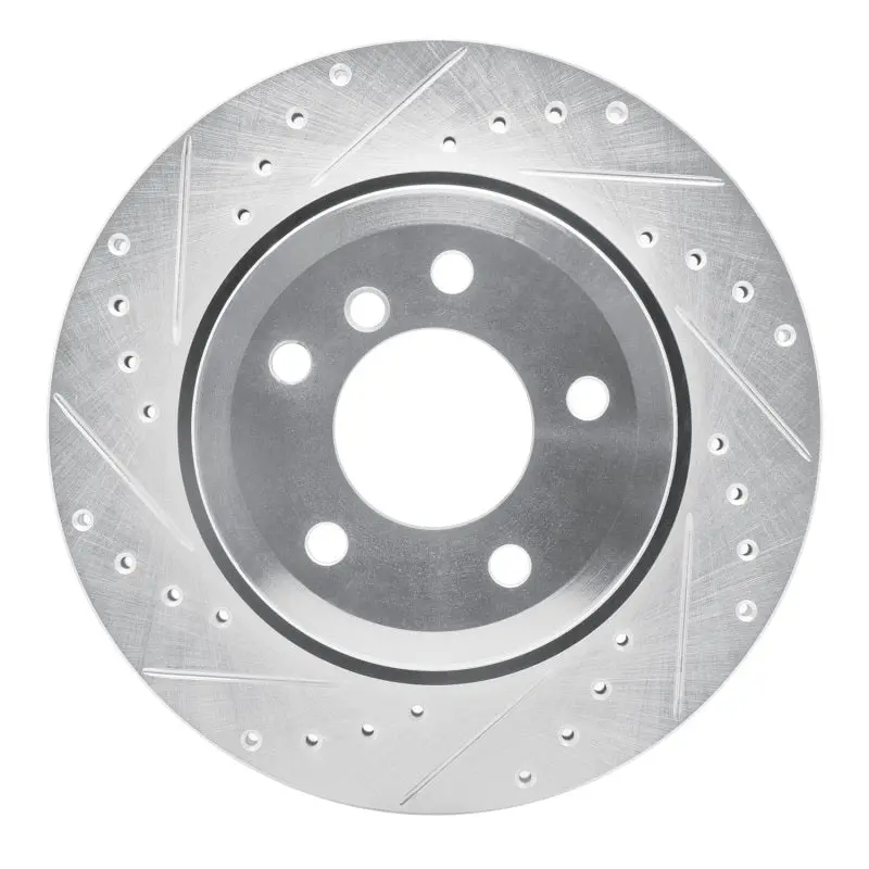 R1 06-10 Bmw 530Xi Rear Left Drilled & Slotted Silver Brake Rotor 1