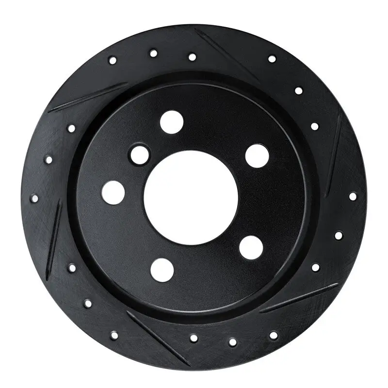 R1 14-24 Mini Cooper (Excl Clubman) Rear Right Drilled & Slotted Black Brake Rotor 1