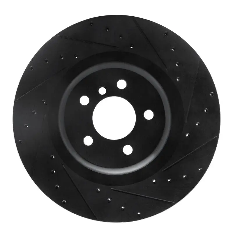 R1 10-14 Bmw X6 Rear Right Drilled & Slotted Black Brake Rotor 1