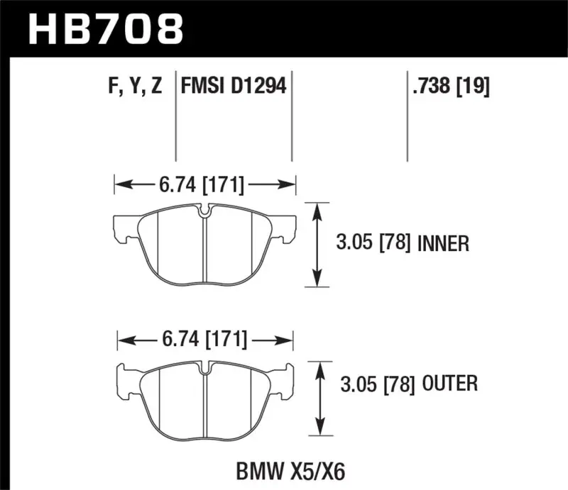 Hawk 07-08 Bmw X5 3.0Si/4.8I / 09-13 X5 Xdrive / 08-13 X6 Xdrive Perf Ceramic Frt Street Brake Pads 2
