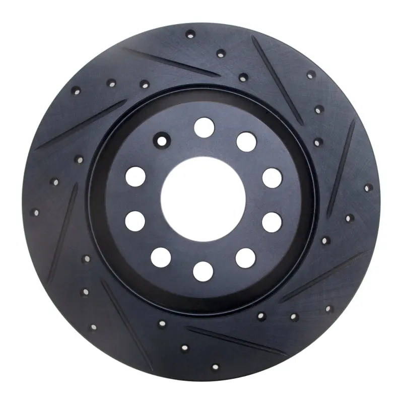 R1 16-25 Audi Q3 Rear Right Drilled & Slotted Black Brake Rotor 1