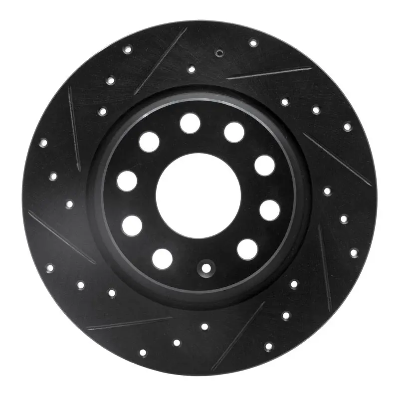 R1 05-18 Audi A3 Quattro Rear Left Drilled & Slotted Black Brake Rotor 1