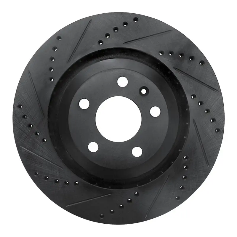 R1 05-11 Audi A6 Quattro Rear Left Drilled & Slotted Black Brake Rotor 1