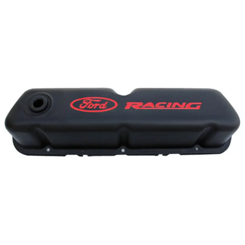 Ford Racing  Logo Stamped Steel Black Satin Valve Covers Black Crinkle 1