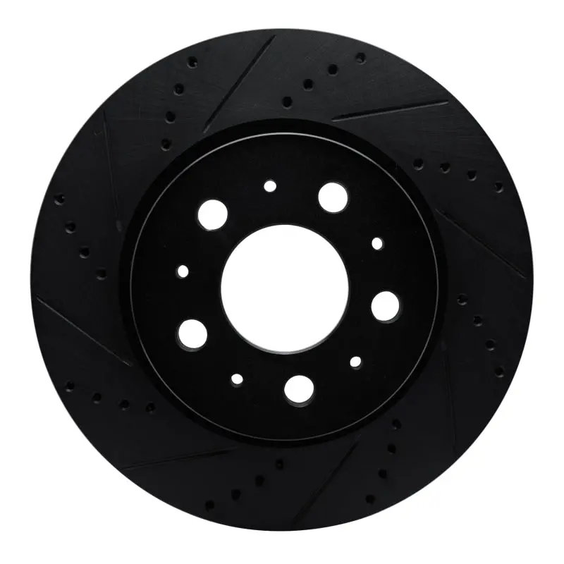 R1 17-25 Tesla Model 3 Front Left Drilled & Slotted Black Brake Rotor 1