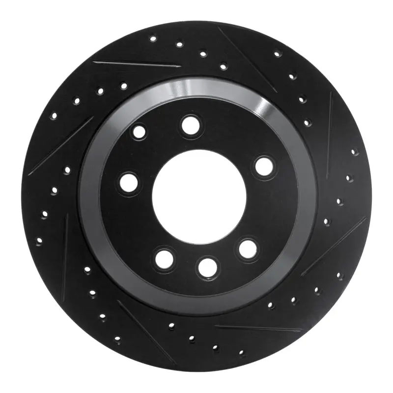 R1 03-18 Audi Q7 Rear Right Drilled & Slotted Black Brake Rotor 1