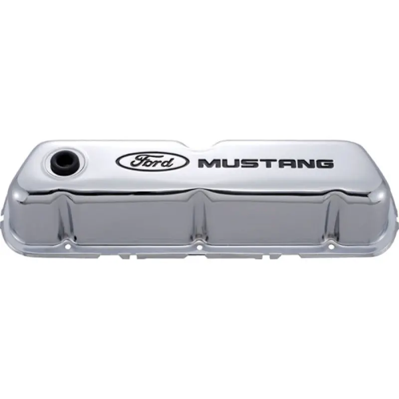 Ford Racing Ford Mustang Logo Stamped Steel Chrome Valve Covers 1