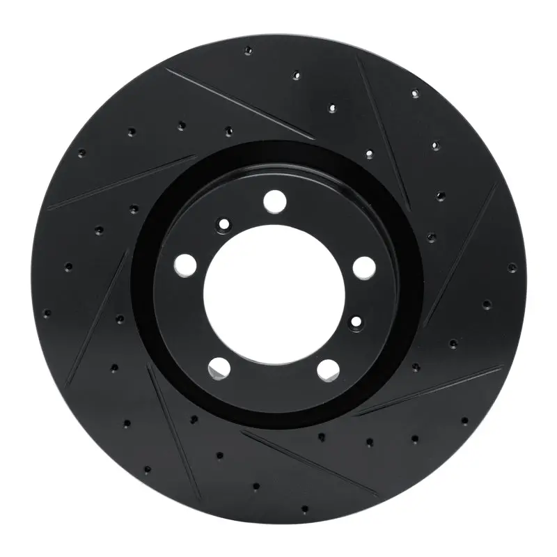 R1 10-24 Audi Rs E-Tron Gt Right Front Drilled & Slotted Black Brake Rotor 1