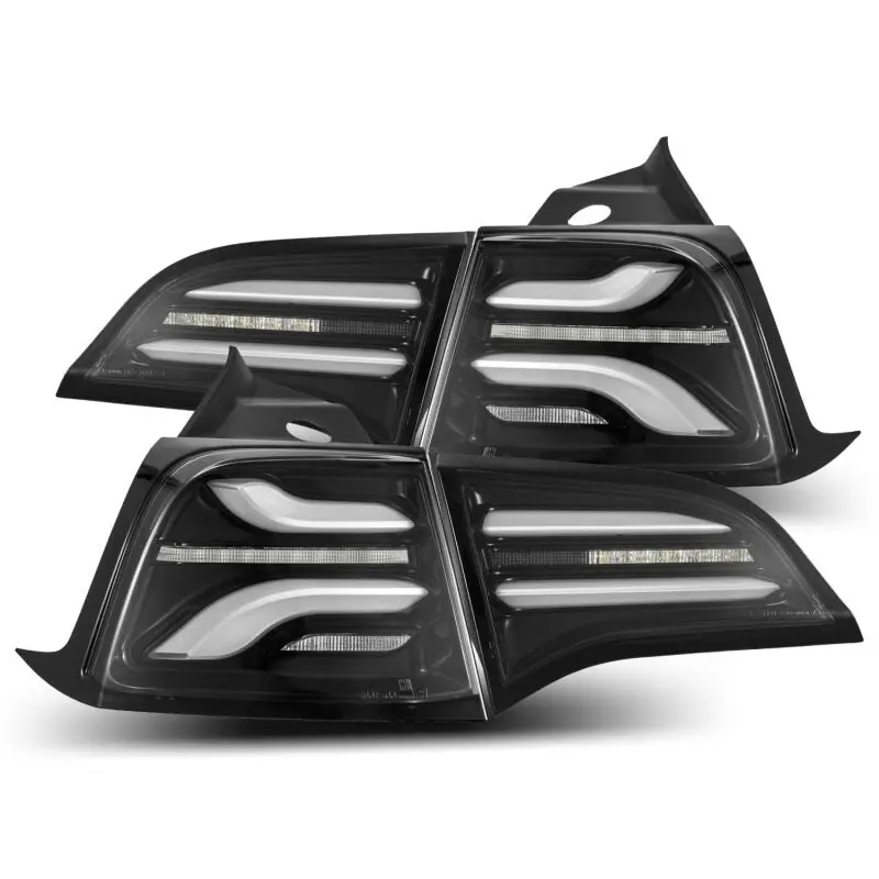 Alpharex 17-22 Tesla Model 3 Pro-Series Led Tail Lights Jet Black W/Seq Sig 1