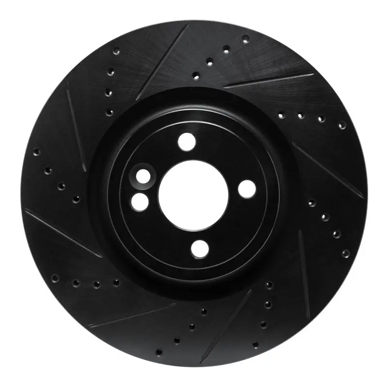 R1 13-13 Mini Cooper (Excl Clubman) Front Left Drilled & Slotted Black Brake Rotor 1