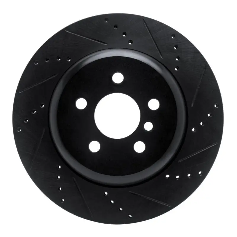 R1 17-25 Bmw 530I Left Rear Drilled & Slotted Black Brake Rotor 1
