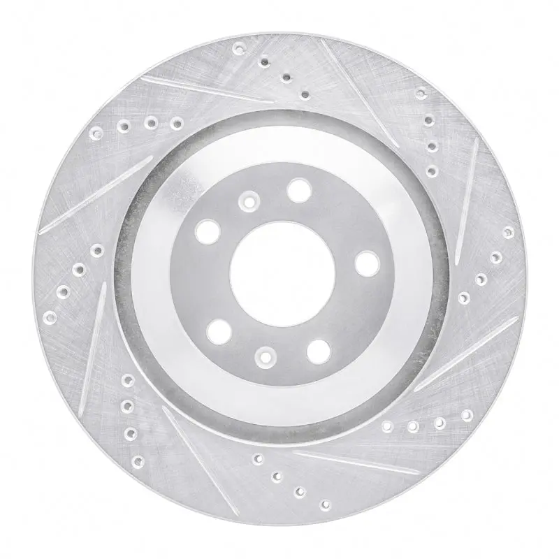 R1 04-18 Audi A8 Rear Right Drilled & Slotted Silver Brake Rotor 1