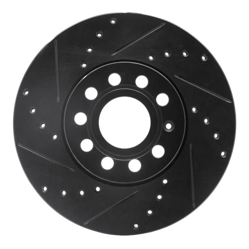 R1 05-25 Audi Q2 (Mexico) Front Left Drilled & Slotted Black Brake Rotor 1