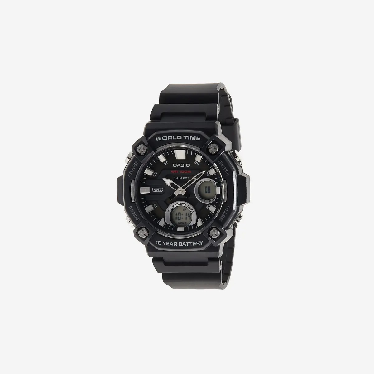 Casio Aeq120w Series / Analog-Digital Watch /100M Water Resistance / Multi Alarms / 100 Sec Stopwatch / Countdown Timer / World Map For World Time / Led Light / Lc Display / 10 Yr Batt 1