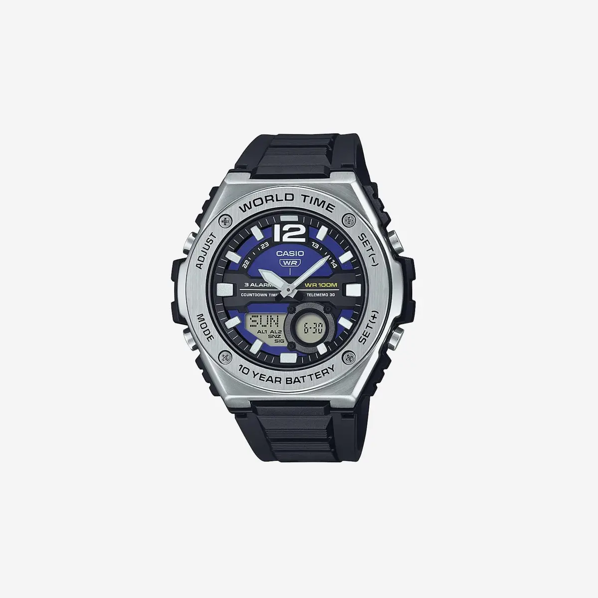 Casio Mwq100 Series / Digital Watch / 100M Wr / Stainless Steel / World Time / Countdown Timer / Auto Calendar / Telememo / Multi Alarms / 100 Sec Chronograph / 10 Year Battery 1