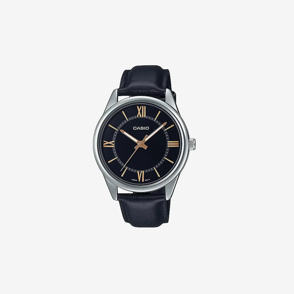 Casio Mtp-V005l-1B5 Standard Analog Black Leather Band Roman Black Dial Watch 1