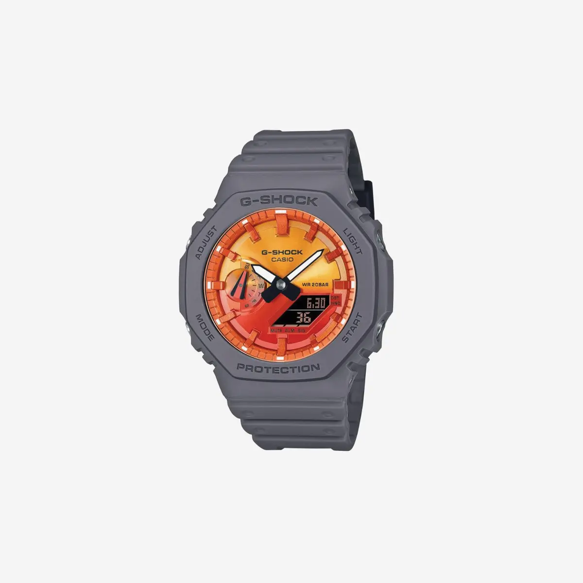 Casio G-Shock Flames Of Color Gray Resin Orange Dial Octagonal Watch Ga2100fl-8A 1