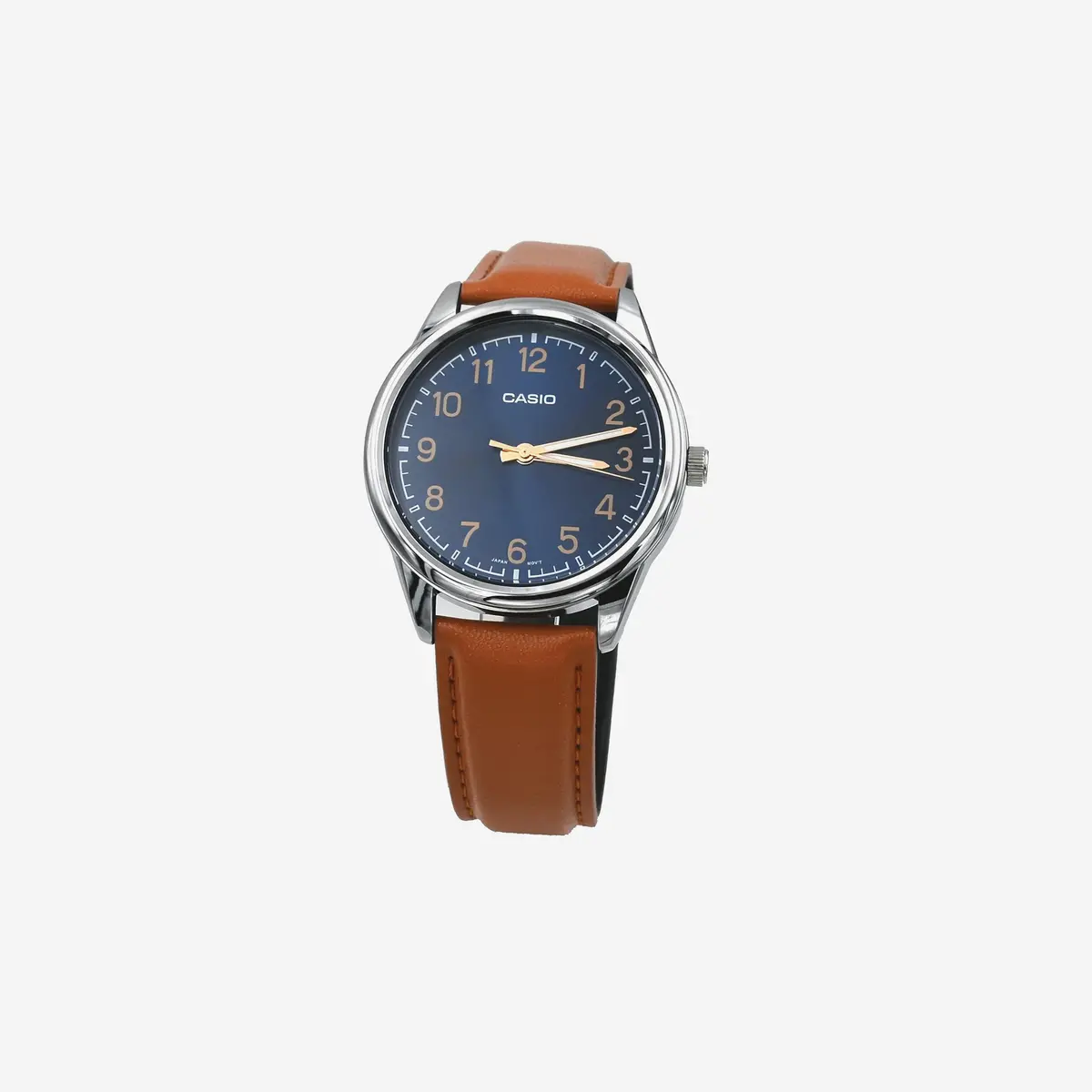 Casio Mtp-V005l-2B4 Standard Analog Tan Leather Band Blue Numbers Dial Watch 1