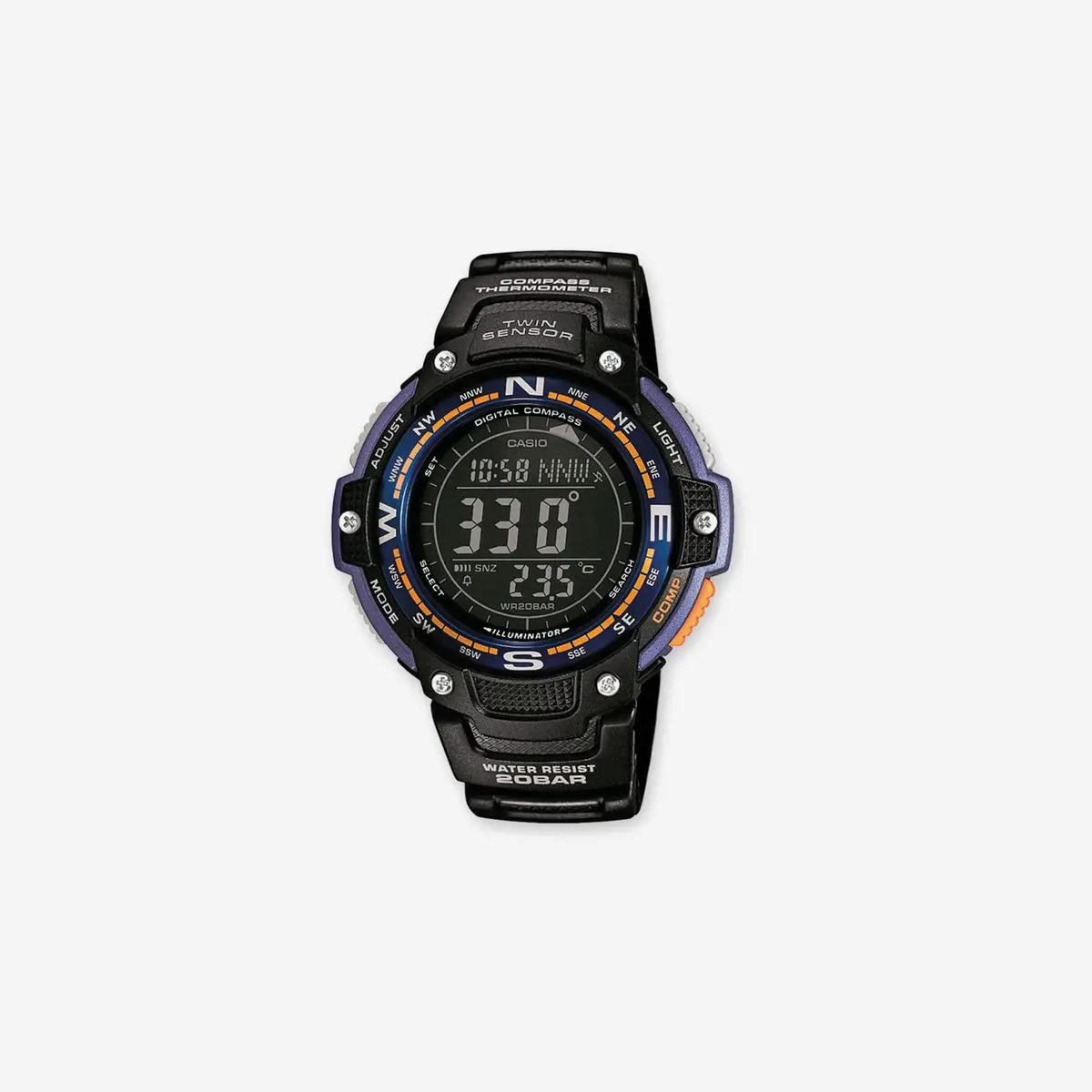 Casio Sgw100 Series / Digital Watch & Compass / 200M Wr / 100 Sec Stopwatch / Twin Sensor For Direction & Temperature / Low Temp Resistant / World Time / Auto Calendar / Multi Alarm 1