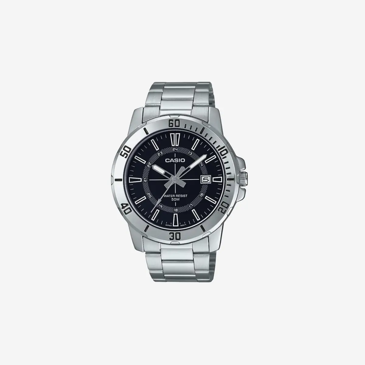 Casio Mtp-Vd01d-1Cv Enticer Stainless Steel 24 Hour Black Index Dial Casual Analog Sporty Watch 1