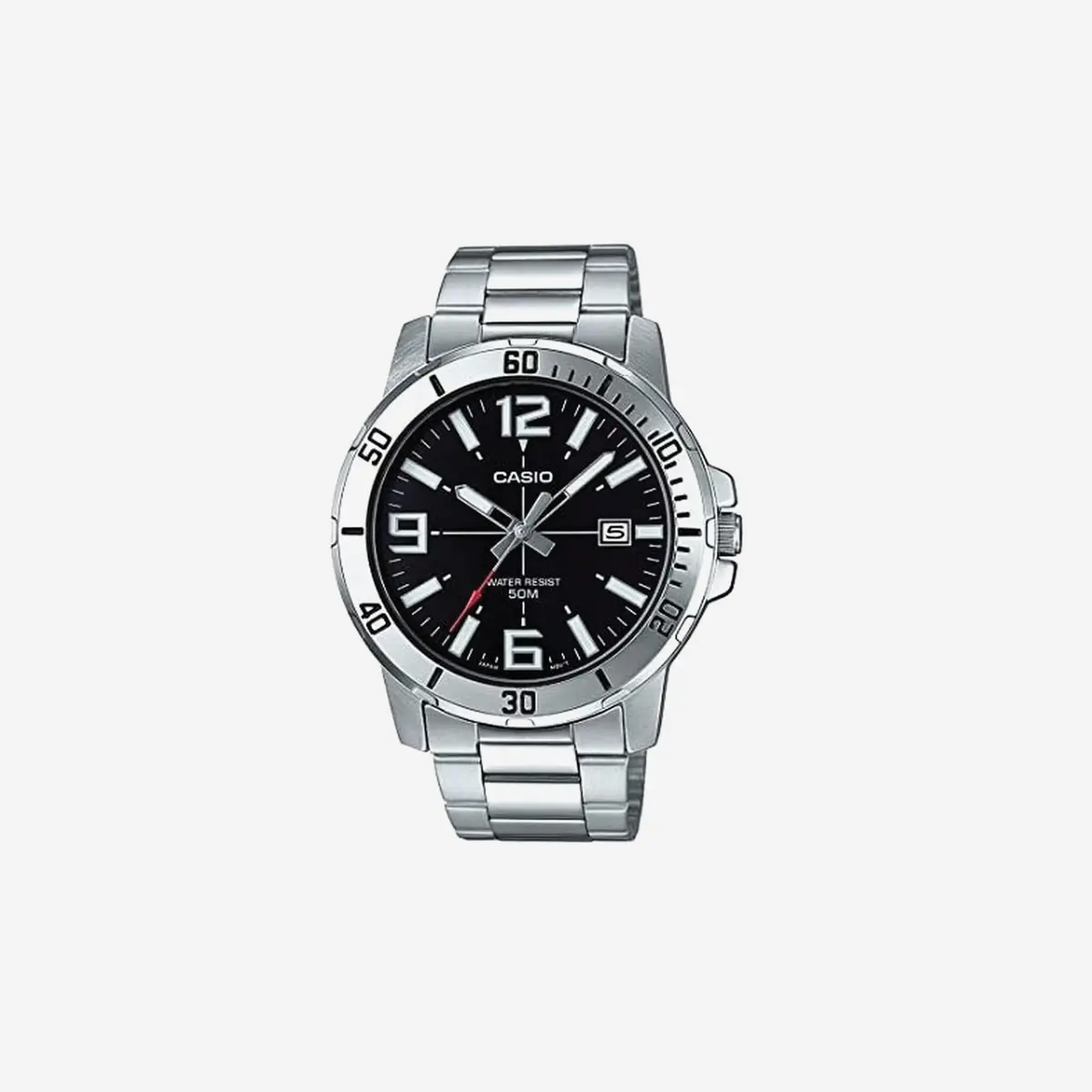 Casio Mtp-Vd01d-1Bv Enticer Stainless Steel Black Dial Casual Analog Sporty Watch, Silver, 48×42×10.7Mm, Quartz Movement 1