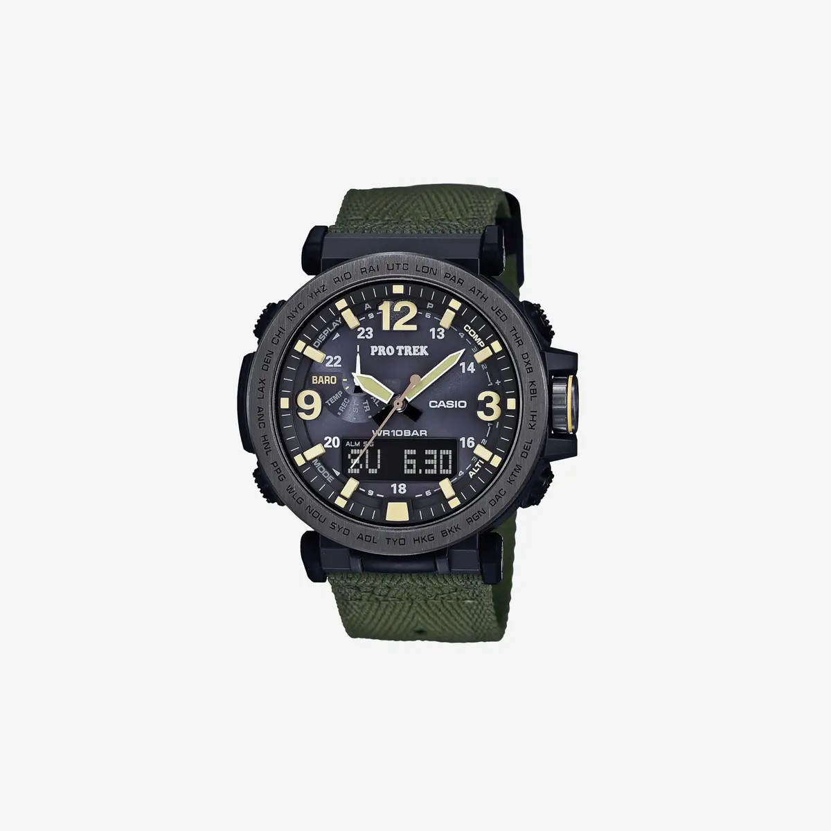 Casio Prg600 Series / Pro Trek / 100M Wr / 1/100 Sec Stop Watch / Compass/Alt/Baro-Thermo / Tough Solar Power/Atomic Timekeeping / 1-100 Sec Stopwatch / Countdown Timer / World Time 1
